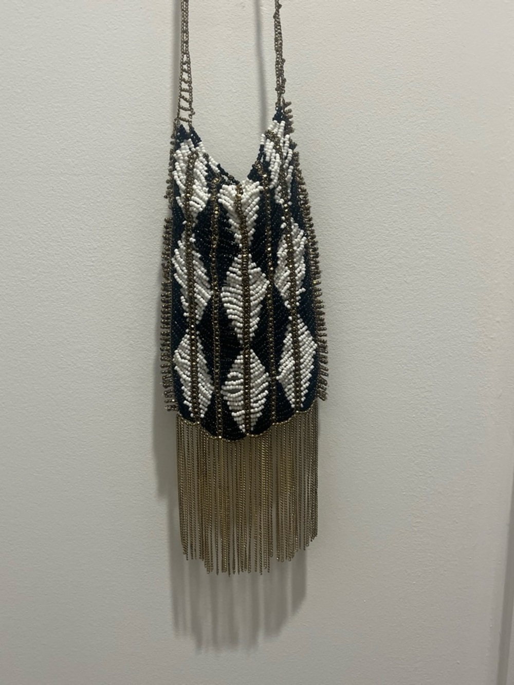 Free People Beaded Fringe Crossbody Bag in Black and White